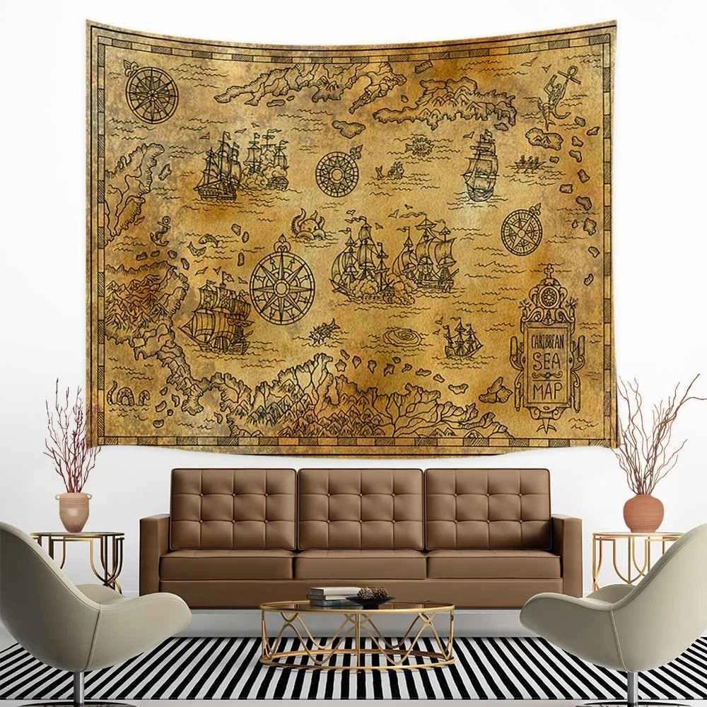 Tapestry medieval pirate treasure map 75x100 чёрный