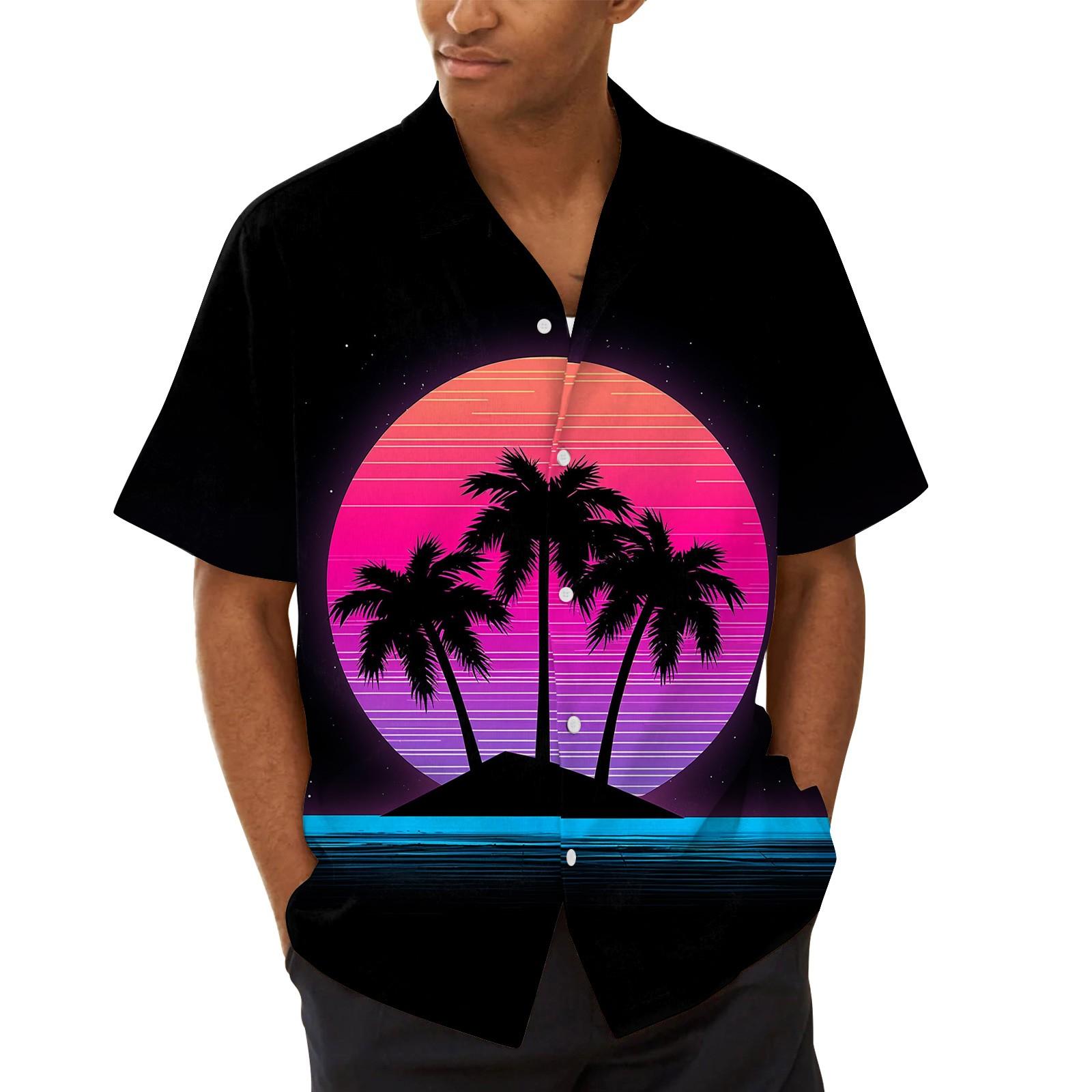 

Мужская летняя новая свободная рубашка с коротким рукавом с принтом, кардиган, пляжная рубашка XXXL чёрный