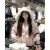 Kawaii Y2K Jacket Winter Fur Collar Sweet Hooded Women Thick Jacket Casual Tops Zipper Loose Hooded Coat Clothes