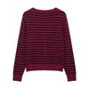 Women's Color Block Striped Knit Cardigan with Round Neck and Long Sleeves