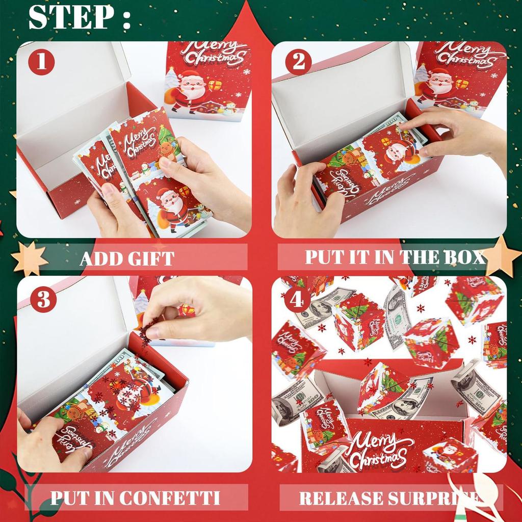 2025 Merry Christmas Surprise Gift Boxes With Poping Money-making Potential Folding Poping Cash Boxes For Christmas