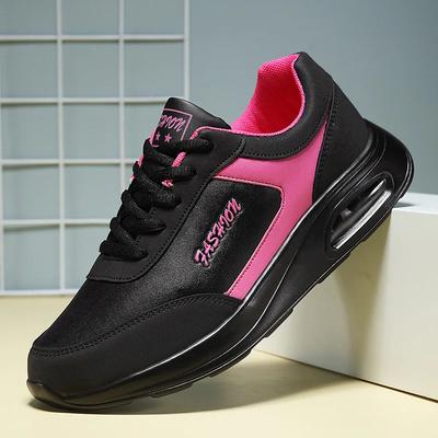 Chaussures de Sport à Plateforme à Coussin d'Air pour Femmes Automne Respirantes à Lacets Compensées Chaussures de Sport Confort Cuir Voyage Chaussures Décontractées