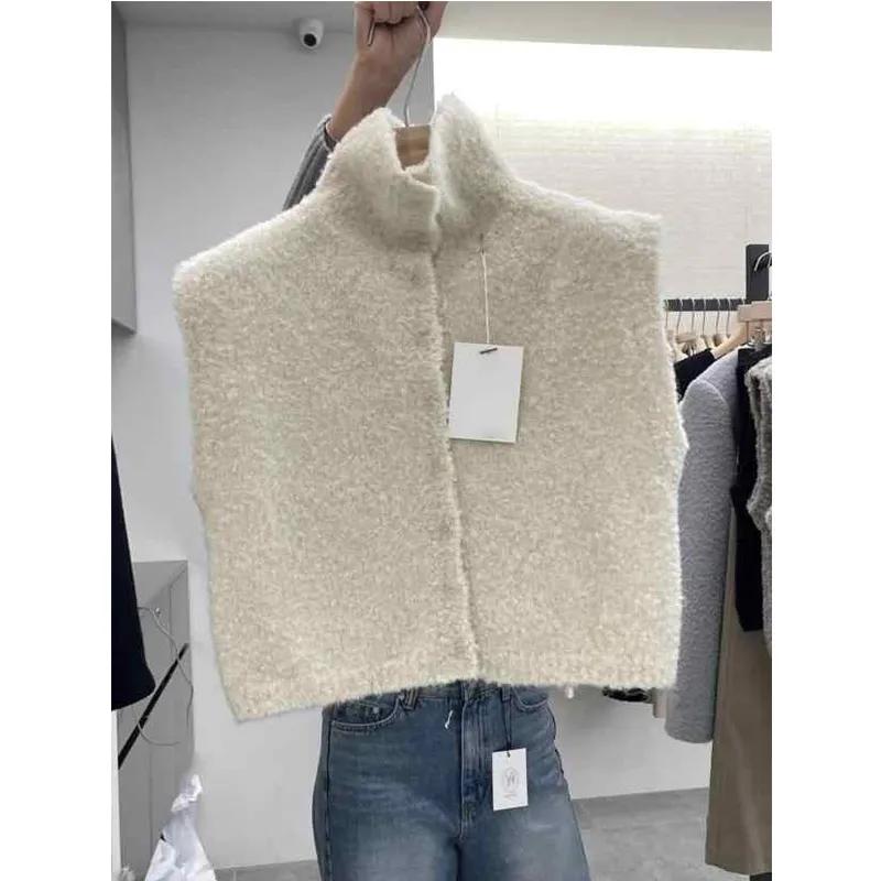 Women Spring Knitted Open Cardigan Sweater Design High Collar Sleeveless Vest Casual Commute Fit Outerwear