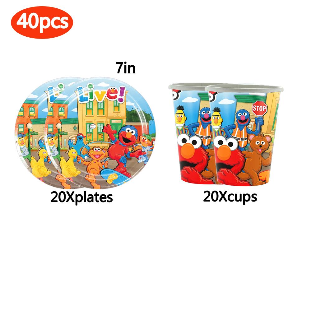 New Sesame Birthday Party Decorations Cartoon Street Balloons Plates Tablecloth Cups Tableware Set for Baby Shower Party Favors 5