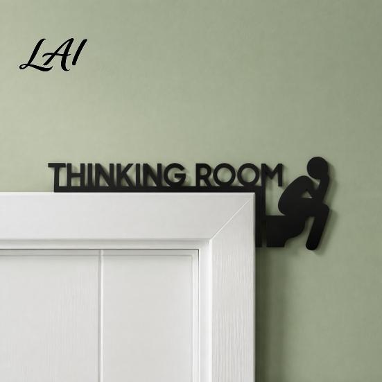 Bathroom Door Sign Funny Sign Thinking Room Metal Wall Art with Humorous Quotes Self-Adhesive Clever Decor Toilet for Restroom Rustproof