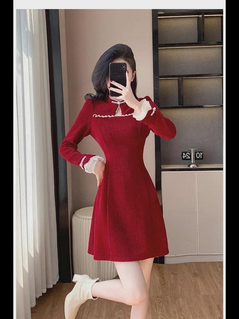 2025 Modern Chinese Style Cheongsam Dress with Corduroy and Pearl Buttons