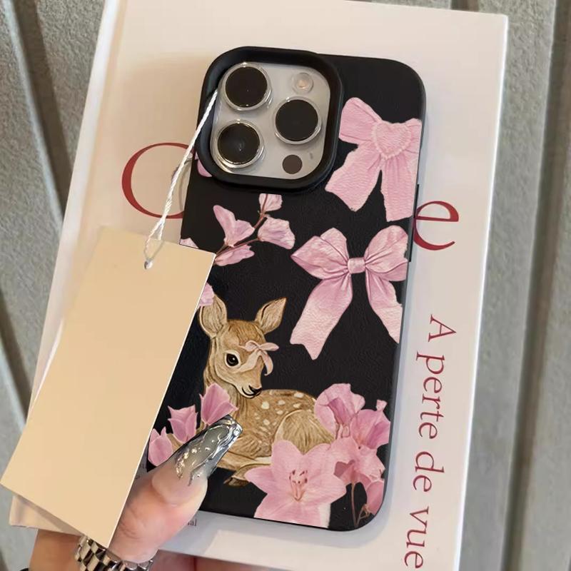 

Cute Deer Pink Bow Pattern Phone Case For iPhone 17 Pro Max 16 15 14 13 12 11 Pro 14 15 Plus 17 Air Silicone Soft Cover iPhone 12