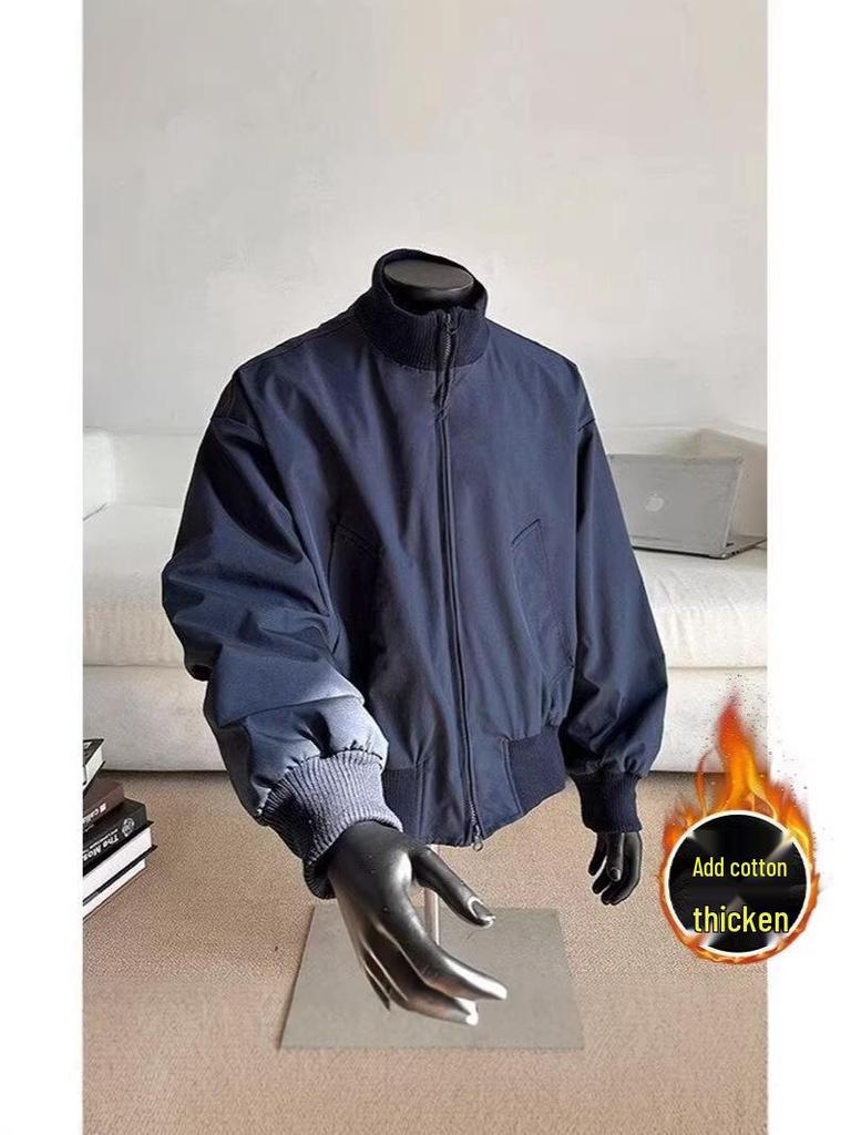Men's American Retro Cotton Baseball Jacket - Trendy Oversized Windproof Casual Workwear