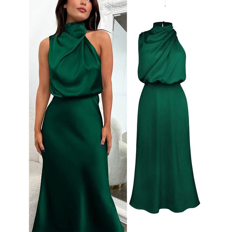 

Satin Sleeveless Evening Dress Women s Satin Sleeveless Footwear Dress Dark Green XL