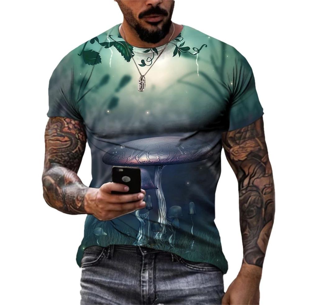 Fashion Casual 3d Printed Nature Landscape Pattern Summer Men Interesting Trend Plus Size Street Personality Harajuku Loose Top