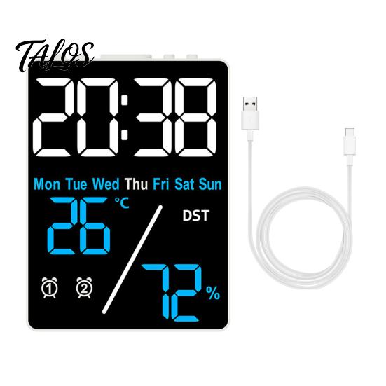 Stylish Dual Alarm Clock Multifunctional Large Screen Digital Brightness Adjustment Humidity Temperature Display Desktop Table