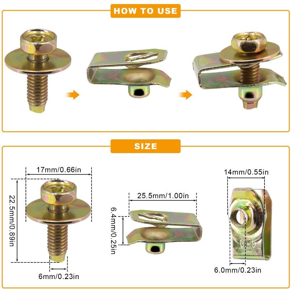 New Self-tapping Automotive U-Nut Clip M6 Metal Car Body Bolts Fixing Screws Mudguard