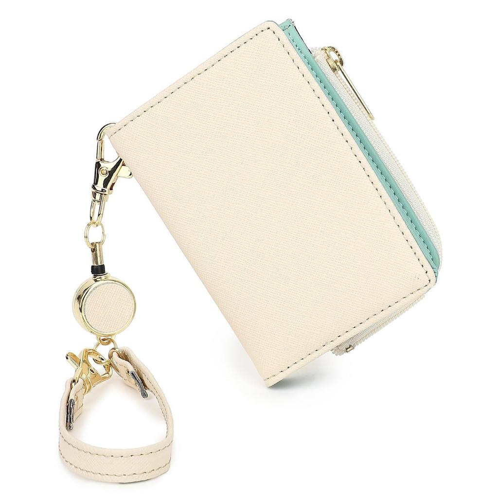 Honeyblue Pass Case Commuter Holder Reel Cute Coin Purse Genuine Leather Ladies Men Card (ivory)