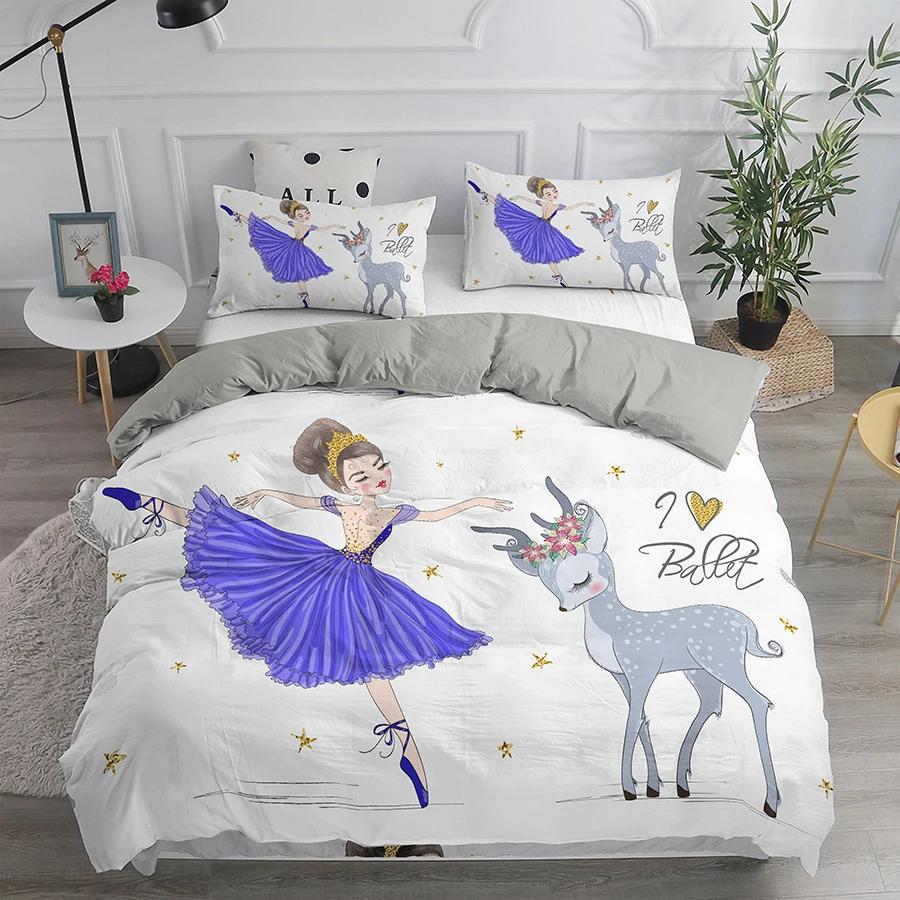 Capa de edredom para meninas dançando balé, lindas bailarinas, conjunto de cama para meninas 135, capa de edredom rosa, cama de solteiro, princesa, HomeTextiles