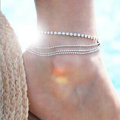 Acessórios para os pés Novo estilo de rua de verão Corrente de metal multicamadas Corrente de contas Flash Diamond Anklet