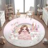 Pink Castle Princess Unicorn Round Rug Non Slip Floor Mat for Kids Bedroom Playroom Fairytale Style Baby Nursery Home Decor