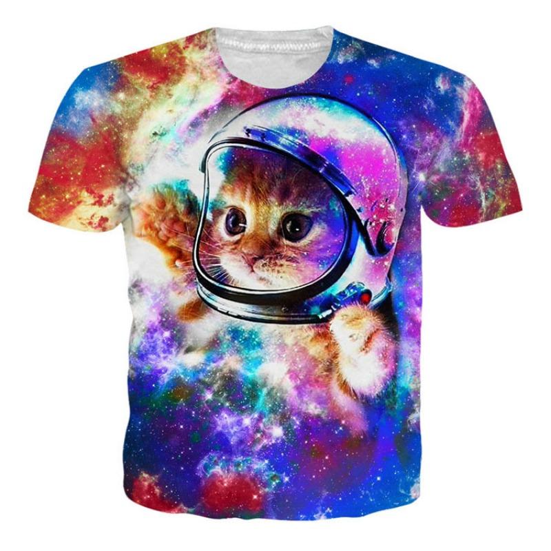 3D Digital bedrucktes Katze Haustier Kurzarm Locker Lässig Herren T-Shirt