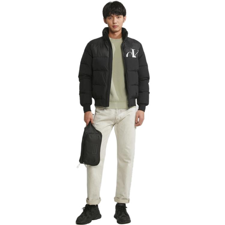 Calvin Klein Casual Spliced Stand Collar Printed Jacket Long Sleeve Cotton Coat Men Jackets Space-Black ZM02480-BEH