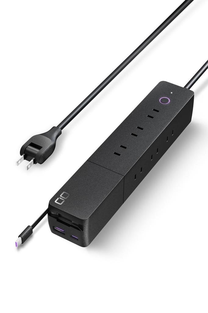 CIO Extension Power Strip with USB Ports, Polaris STICK Built-in Cord Reel (Black), PD 65W, 65cm USB Cable Reel, Built-in Fast Charger (Battery Not In