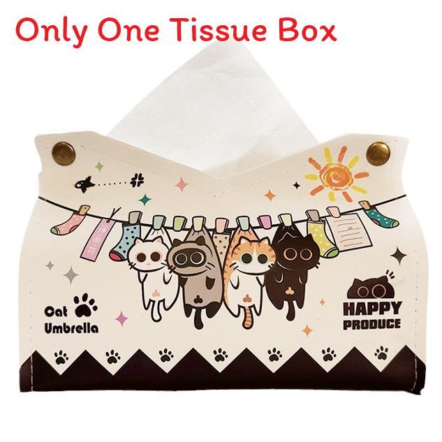 Cat Cartoon Leather Tissue Box For Home Office Car Use With Multi Purpose Functionality