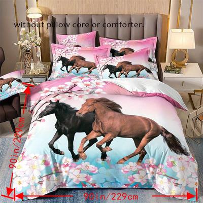 Flower Horses Bedding Set 3D Printed Duvet Cover Set Soft Single Twin Double Queen Size Bed Set Home Decorations For Bedroom