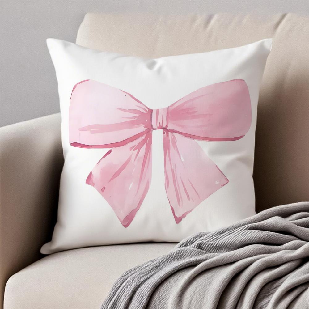 Pink bow cherry Cushion Cover Pillowcase Antidustmite Invisible Zipper Short Plush Sofa Cushion