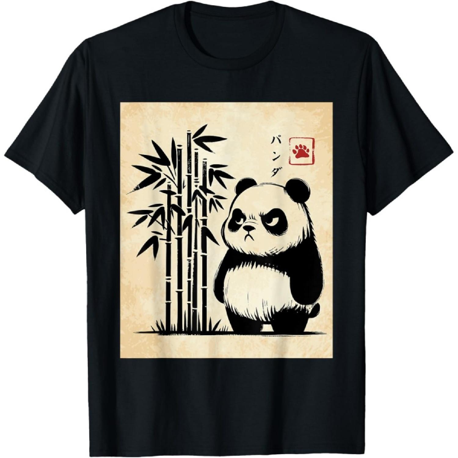 Кавайи Панда Чернила Японский Стритвир Новинка Забавная Футболка с Пандой S чёрный