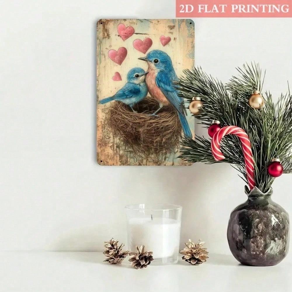 Vintage Blue Bird Heart Metal Sign 8x12 Inch Rustic Farmhouse Wall Art Decor For Bedroom Living Room Unique