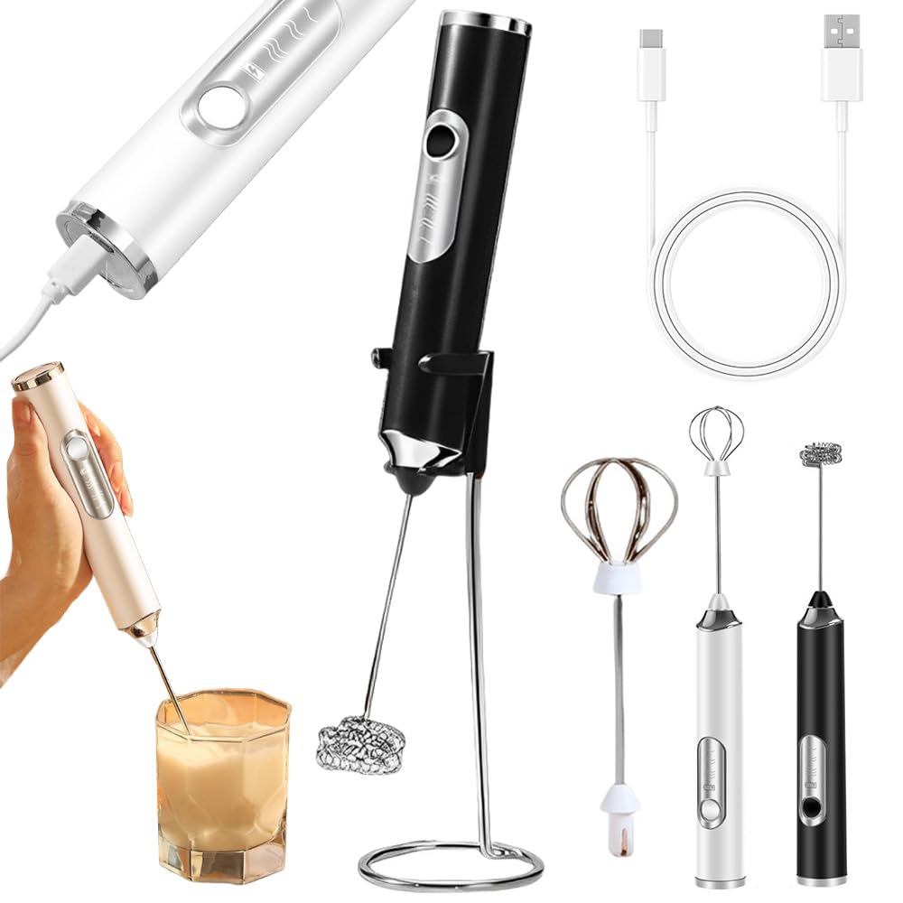 Rechargeable Milk Frother, Electric Milk Frother, Stick Milk Frother, 3-Level Adjustment, USB Rechargeable, Compact, Ultra-Lightweight, Quiet, Easy