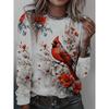 floral print crew neck T-shirt, casual long-sleeved top, suitable for spring and autumn, women's clothing