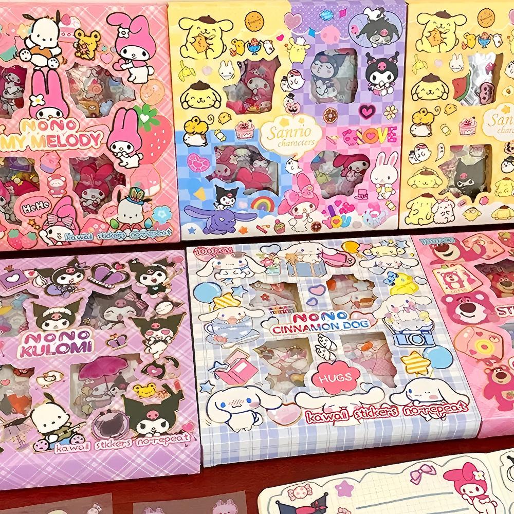 100Pcs Sanrio Stickers Kids Girls Decals Toys Transparent My Melody Kuromi Waterproof Cartoon Sticker Birthday Gifts
