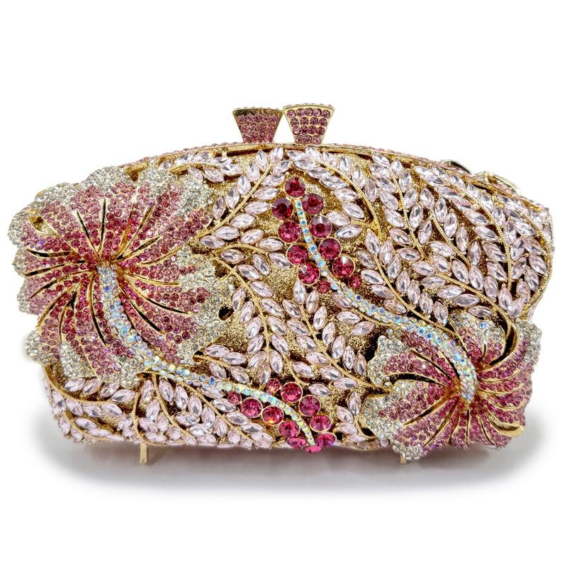 Sac de soirée pour femme à fleurs et diamants Sacs à main Nouveau Cristal Mariage de mariée Strass Pochette Sacs WHTUOHENG Sacs à main Pochette de soirée