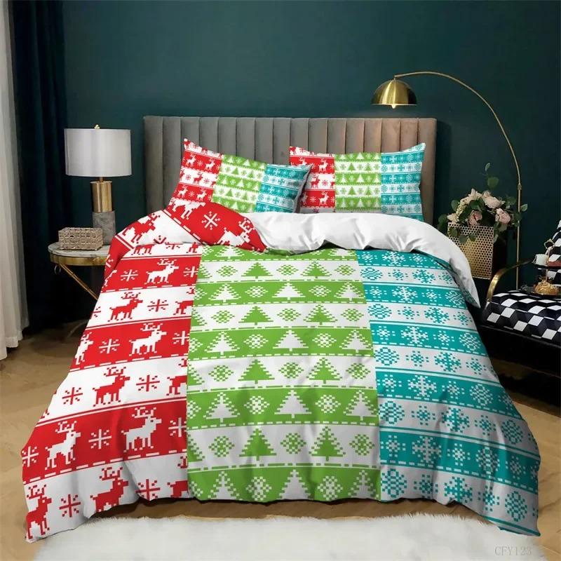 Christmas Deer Duvet Cover Santa Claus Bedding Set Full Queen Microfiber Comforter Cover With Pillowcases For Boys Girls Gifts