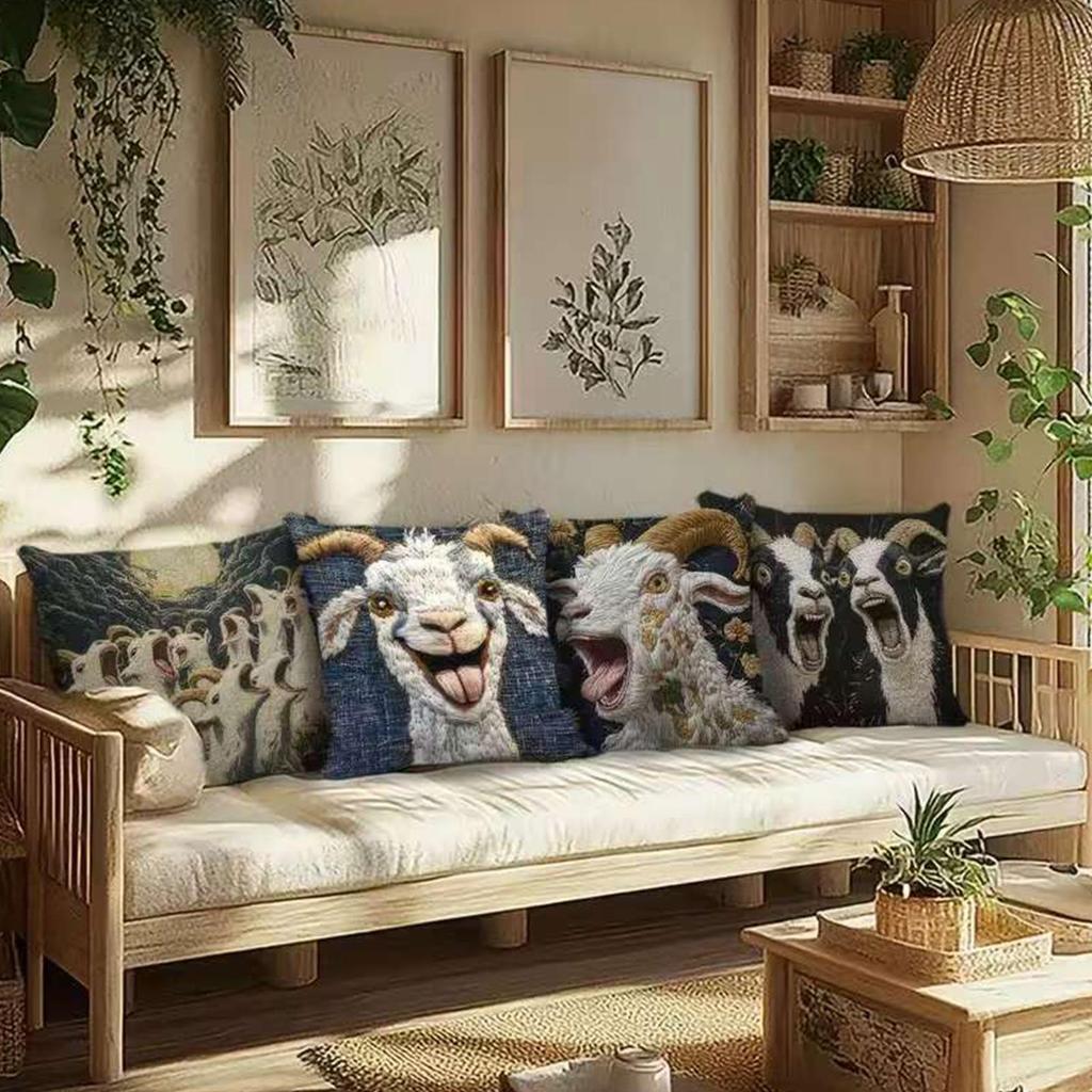 Pillow Covers 4 Pieces Goat Pattern Cushion Case Throw Pillow Case for Family Friends Sofa Living Room Bedroom Indoor Winter