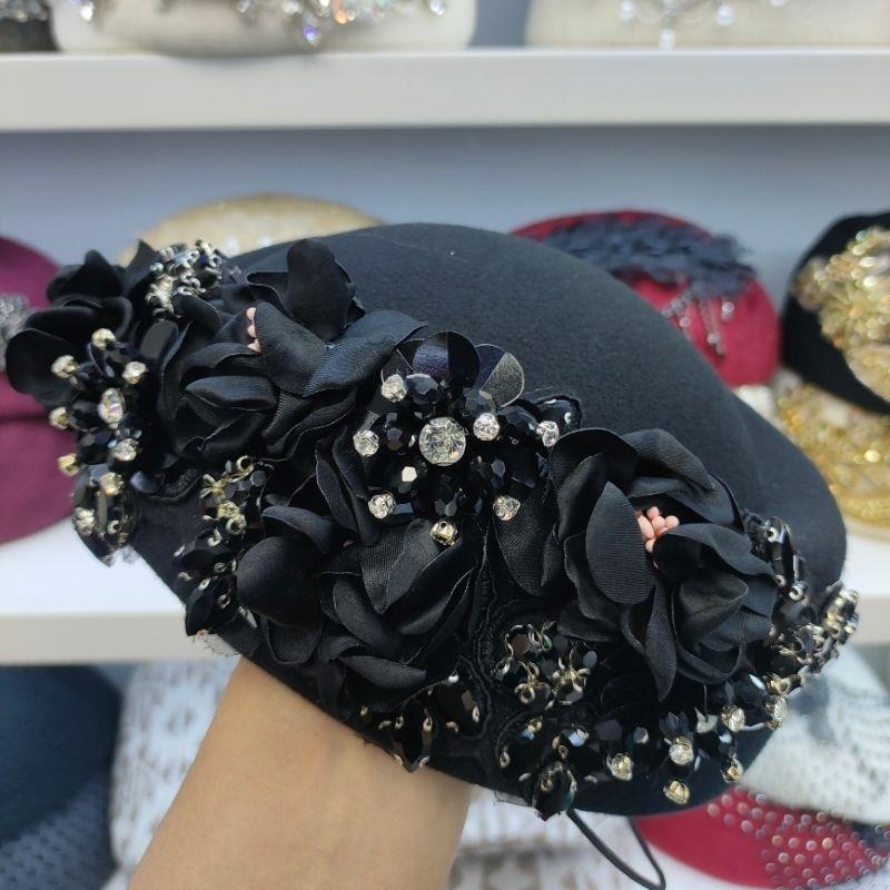 Women's Hat Vintage Chic Floral Beret - Stylish and Elegant Airline Stewardess Hat