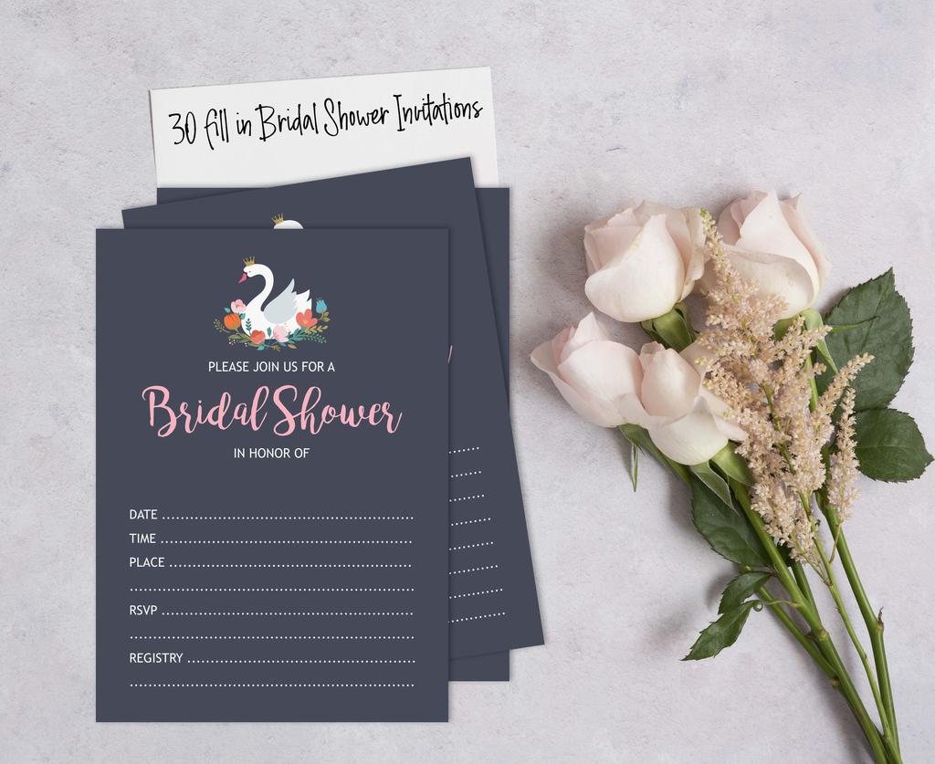 Inkdotpot 30A  SwanA  Fill-In Style Bridal Shower Invitations Wedding Blank