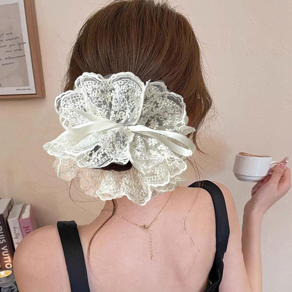 Adjustable Embroidery Lace Double Layered Headband Hair Headband Ribbon Movable Floral Headband M4A0