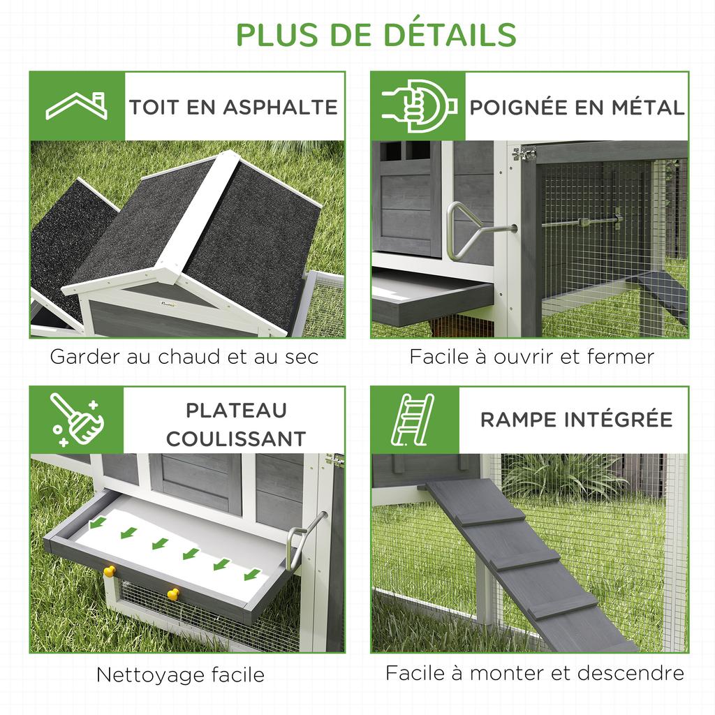 Chicken Coop, Outdoor Wooden, Removable Nesting Tray, Solid Wood, 297.5 x 68 x 118 cm, White