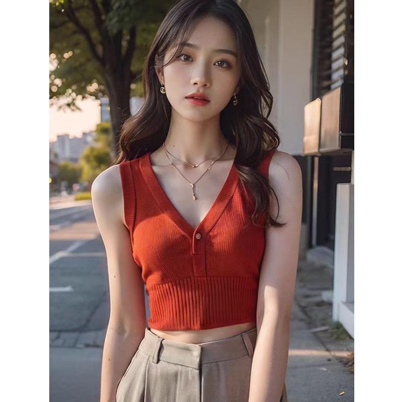 2026 Women s Summer Knitted Camisole: Spicy Girl Crop Top One Size чёрный