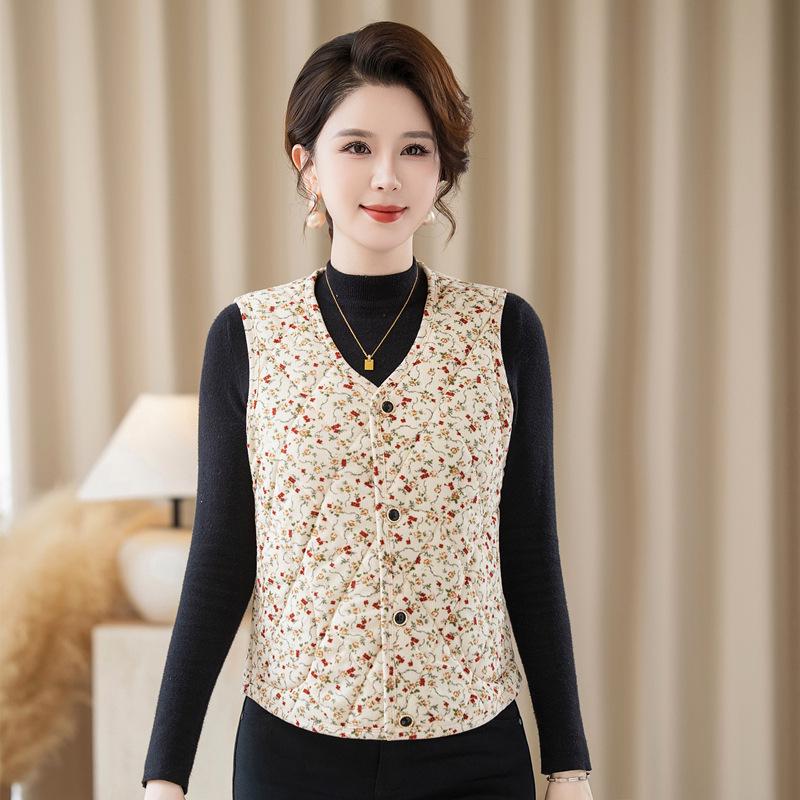 Women's Floral Vest for Autumn/Winter: Warm Cape, Inner/Outer Wear, Lightweight for Middle-Aged and Elderly Moms