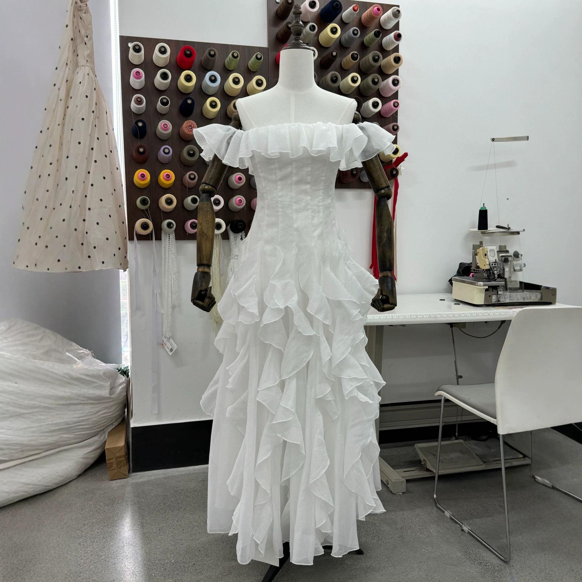 European and American fashion women s clothing new French sweet fashion dress one-word shoulder high-end party dress XS