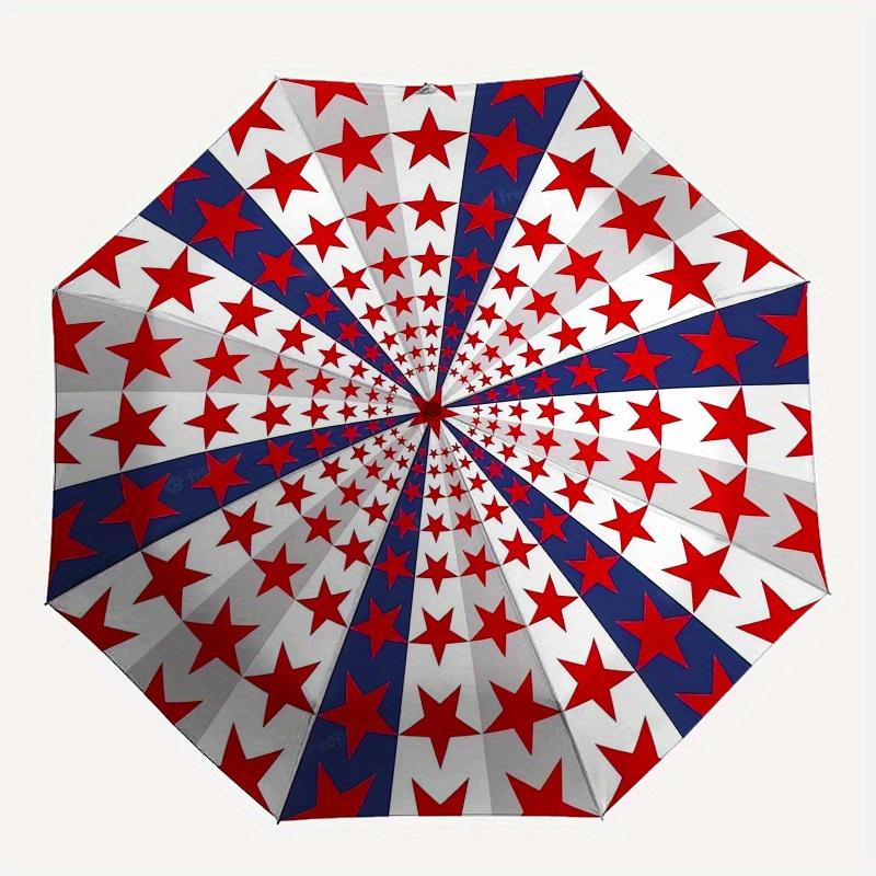Starburst Pattern Automatic Folding Umbrella  8 Ribs, Durable Iron Frame, Bright Color Pattern Compact Travel Umbrella, Suitable for Outdoor