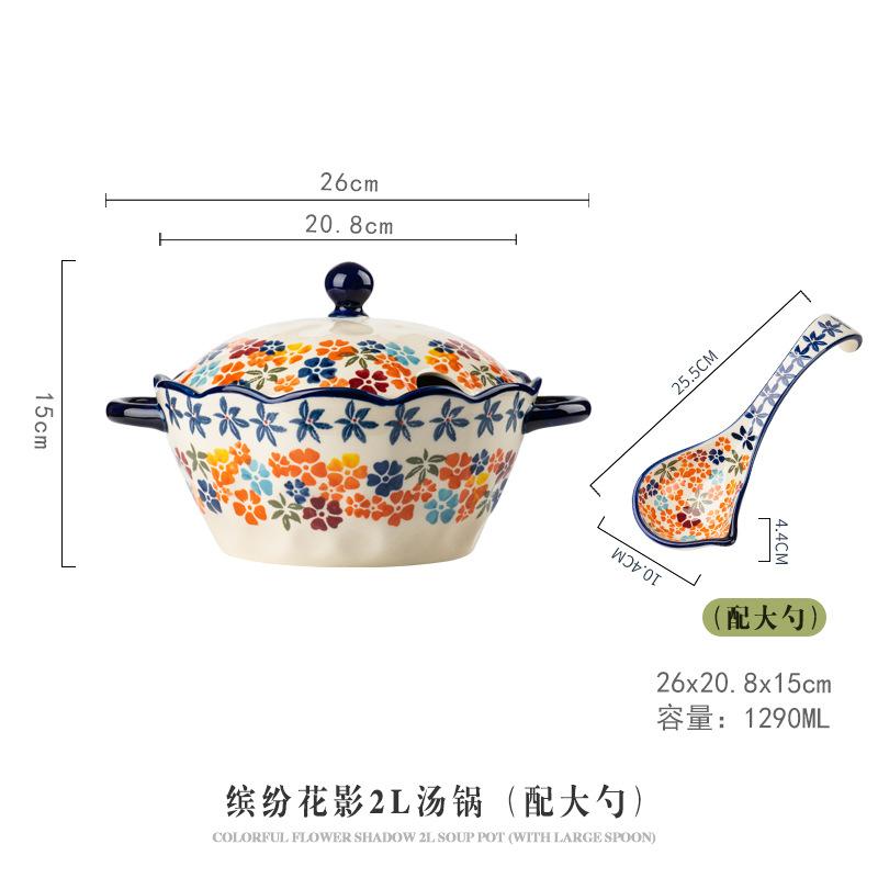

New high-value retro flower hand-painted underglaze color binaural ceramic non-ironing big soup bowl