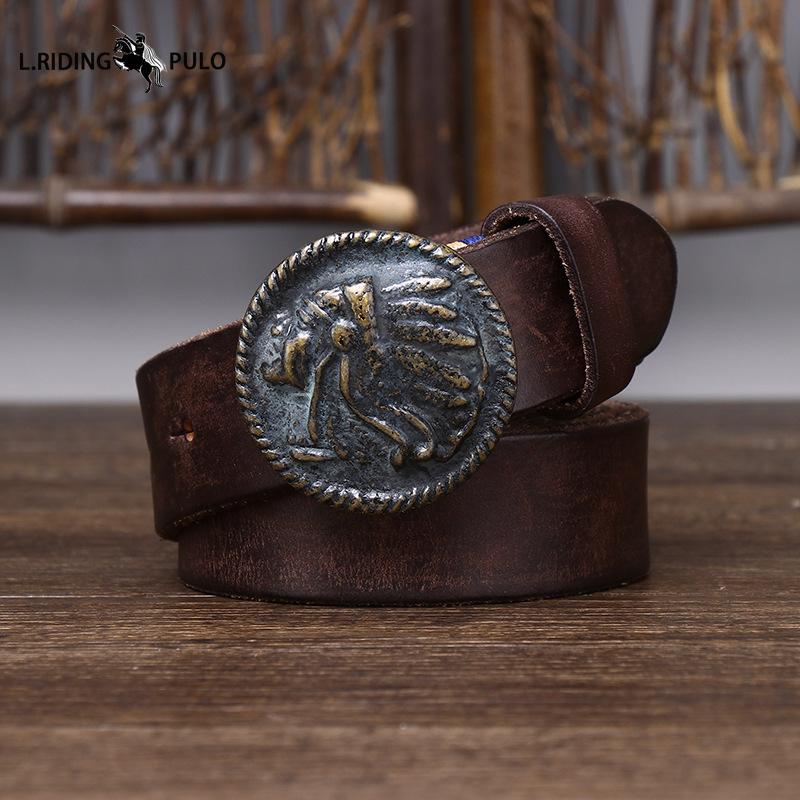 Retro Distressed Frosted Buckle Belt for Men Genuine Leather Smooth Buckle Trendy Fashion Genuine Leather Cowhide Belt