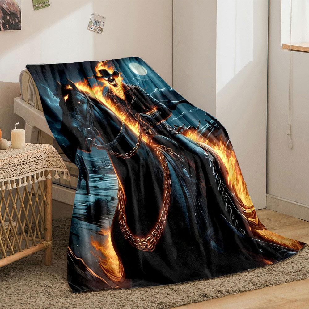 Fiery Skeleton Rider At Night Print Blanket Soft and Cozy Perfect for the Living Room Bed Sofa or a Nap,gift