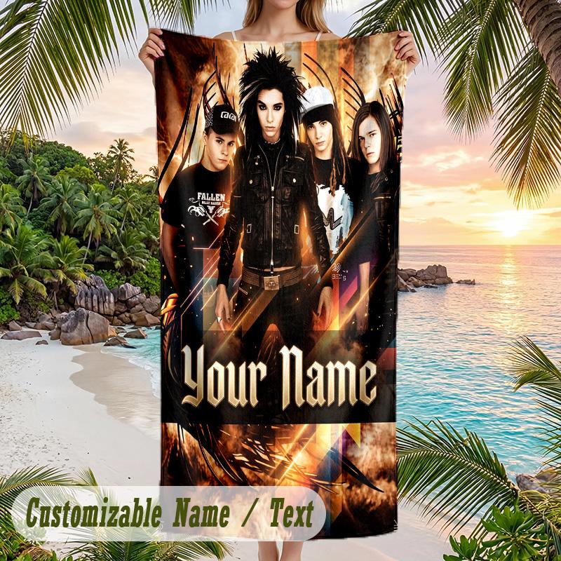 Tokio Hotel Beach Towel, Personalized Custom Name Text, Quick Dry Large Absorbent Towel For Beach Pool