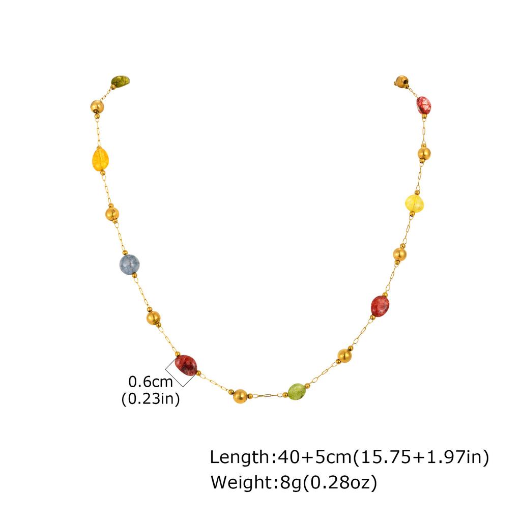 Fashion Colored Stone Y-Shaped Stainless Steel Natural Stone Gold Necklace Women'S Jewelry 2309