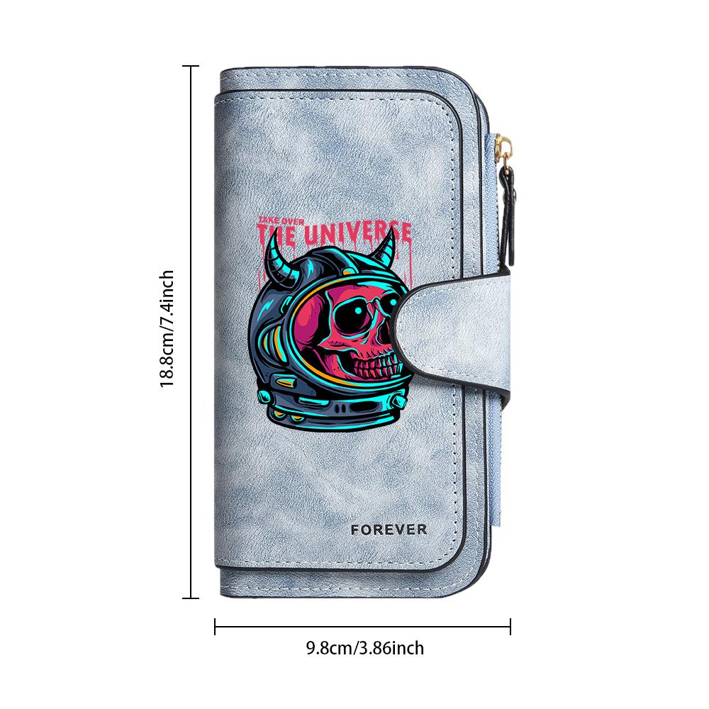 Cool Skull Astronaut Print Purse Stylish Long Wallet Fashion Portable Card Holder Dark Daily Carry Pouch