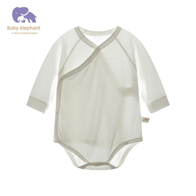 

Baby Long-Sleeve Romper Summer Thin A-Class Triangle Onesie Unisex Baby Sleepwear Newborn One-Piece Crawling Suit White [Long Sleeves] 52 cm