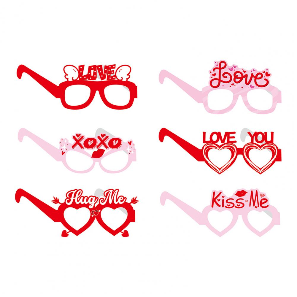Lightweight Party Glasses Valentine Day Glasses 6 Pcs Valentine’s Day Heart Glasses Set Pink Love Photo Booth Props for Party
